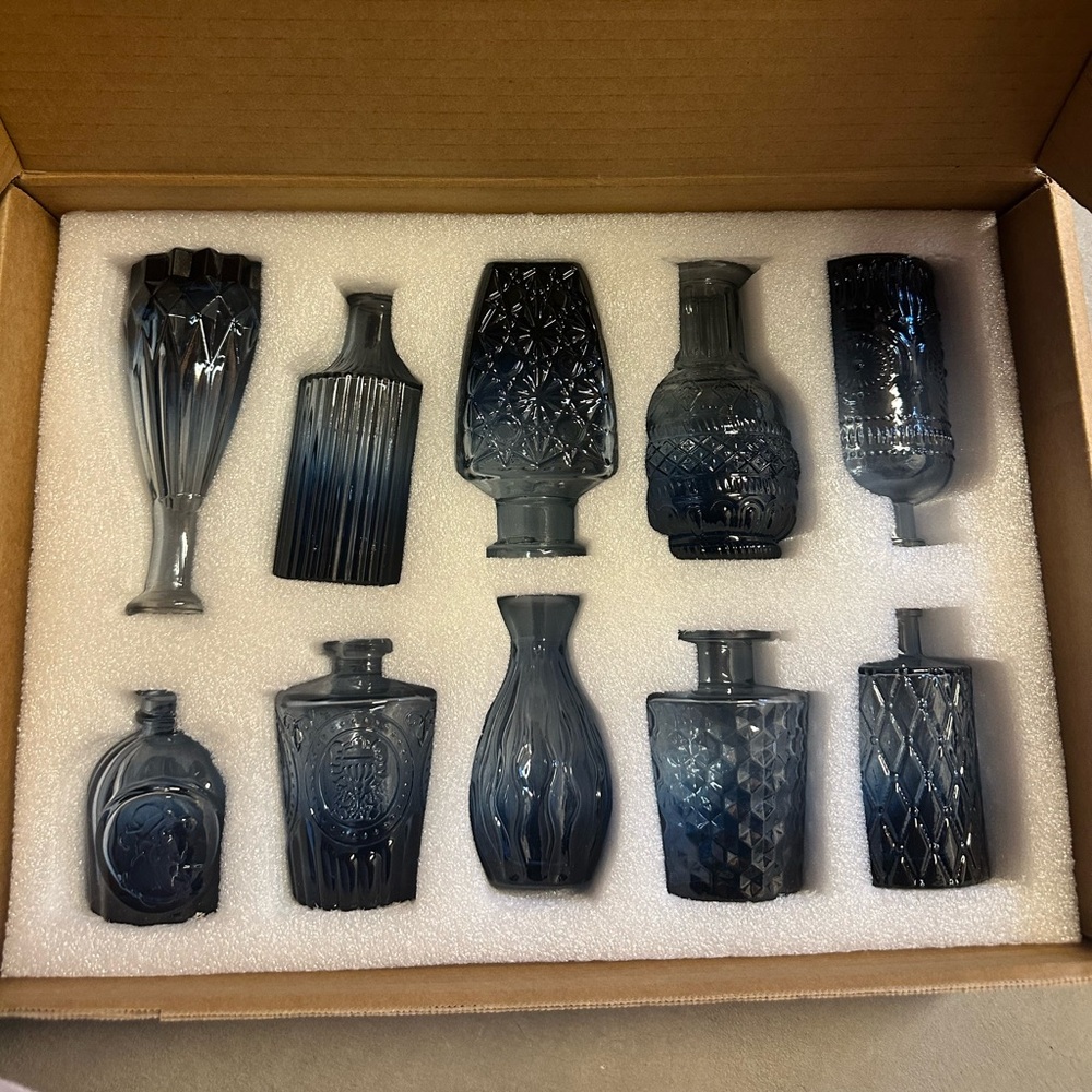 Blue Glass Bud Vases Set Of 10